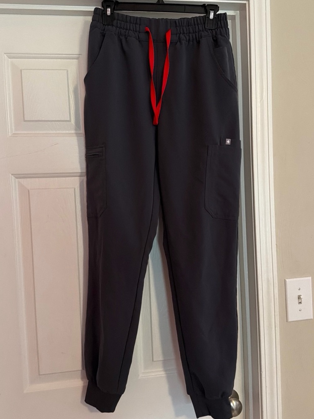 Figs Black Joggers with Red Drawstring